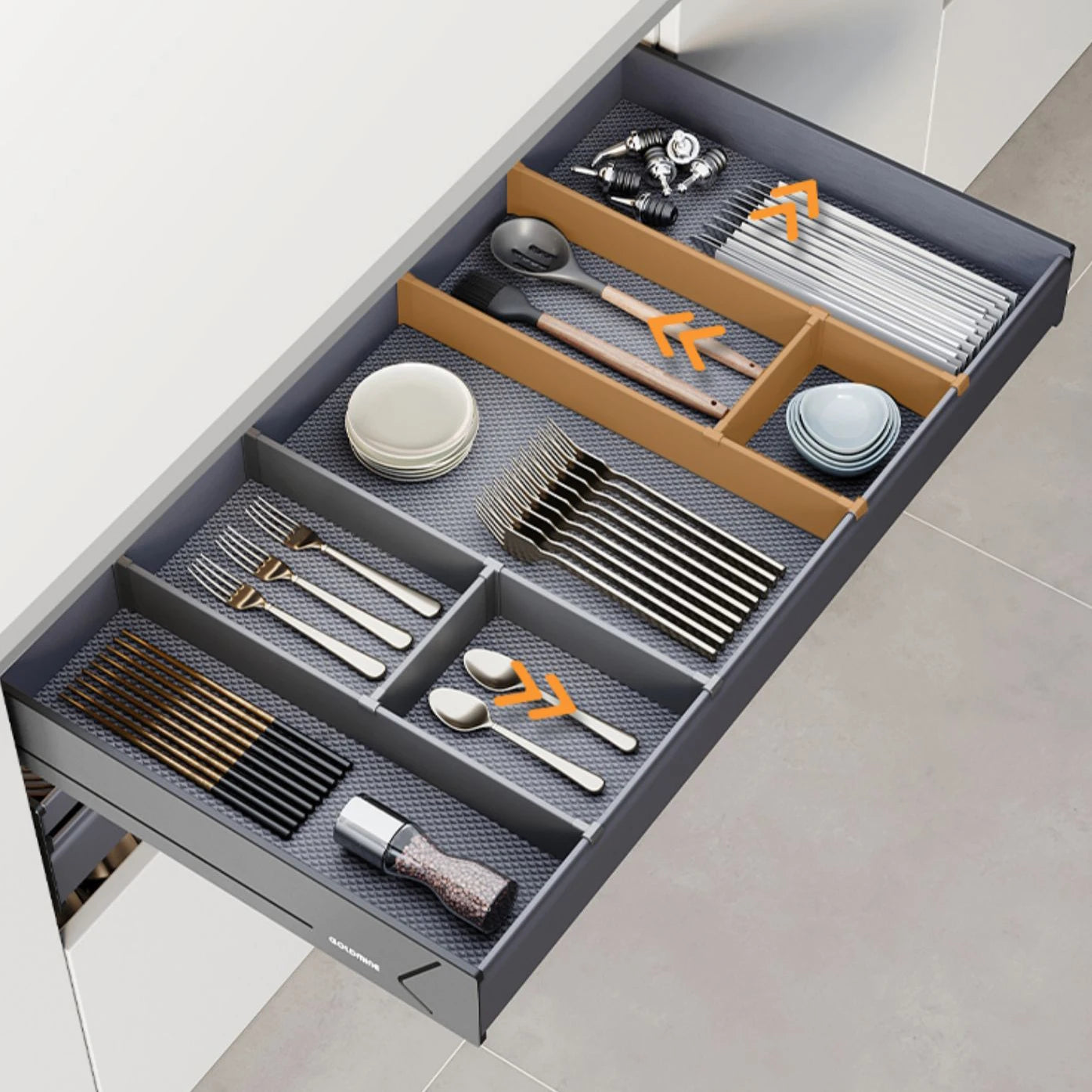Organizadores interiores de armario de cocina de 3 capas, estante extraíble para platos, cesta de cajón de almacenamiento de cubiertos multifunción