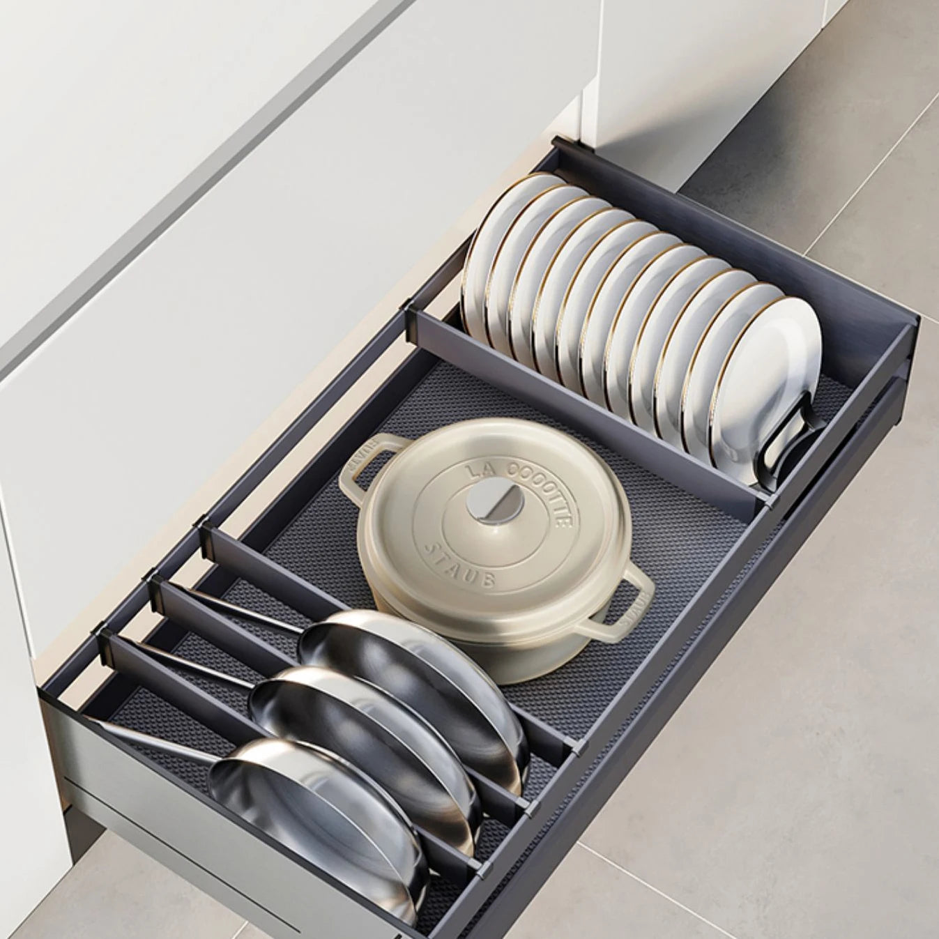 Organizadores interiores de armario de cocina de 3 capas, estante extraíble para platos, cesta de cajón de almacenamiento de cubiertos multifunción