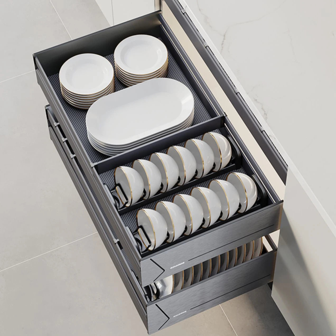 Organizadores interiores de armario de cocina de 3 capas, estante extraíble para platos, cesta de cajón de almacenamiento de cubiertos multifunción