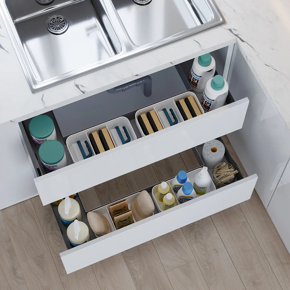 Cocina en forma de U de 2 niveles debajo del fregadero organizador extraíble gabinete de cocina cesta de cajón de almacenamiento