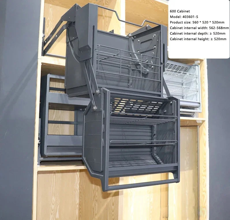 Gabinete superior para refrigerador, cesta de elevación de doble cuerpo, gabinete colgante de doble capa, elevador extraíble, estante de almacenamiento de cocina